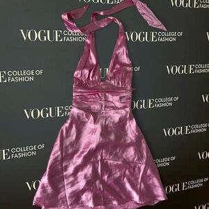 Hollister Pink Satin halter neck Backless Dress
